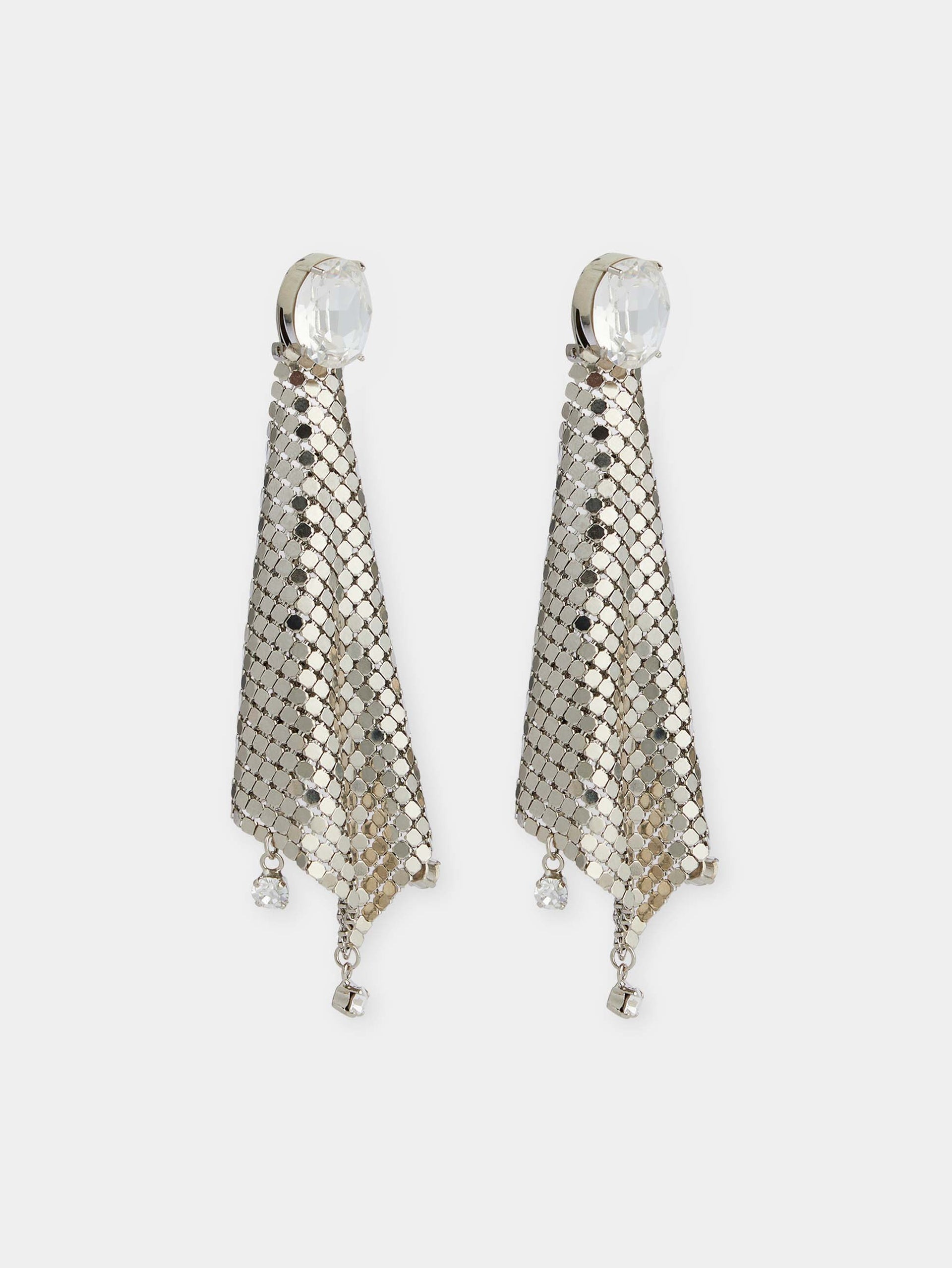 SILVER CHAINMAIL EARRINGS WITH CRYSTALS - 3