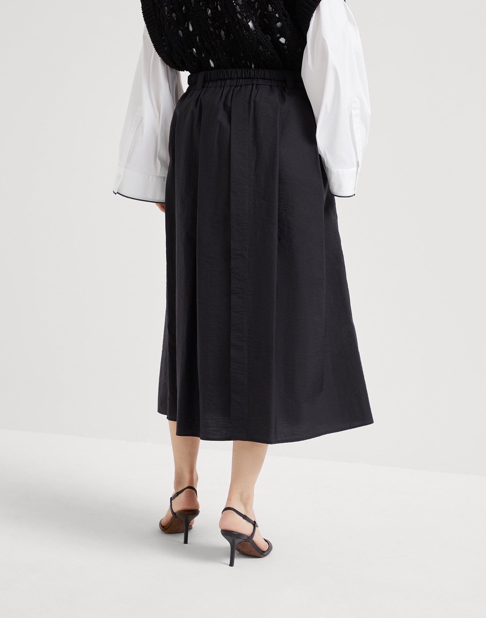 Techno cotton poplin skirt with shimmering buckle - 2