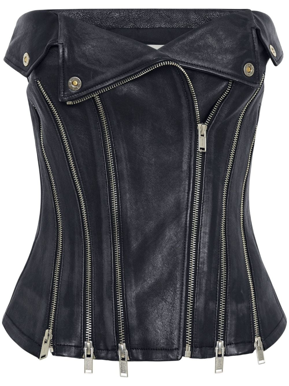 Biker zip-up leather corset - 1