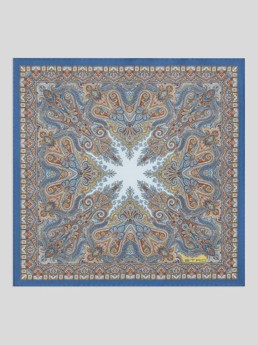 SILK POCKET SQUARE WITH FLORAL PAISLEY MOTIF - 1