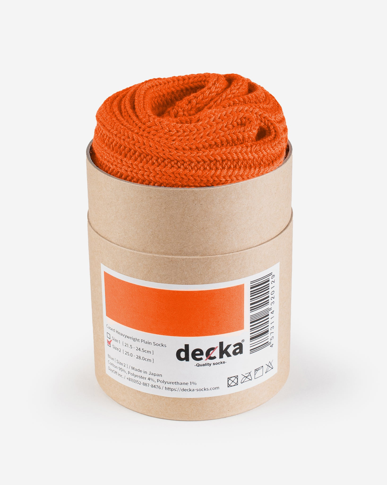 DEC-CAS-N-ORA Decka Cased Heavyweight Plain Socks - Neon Orange - 1