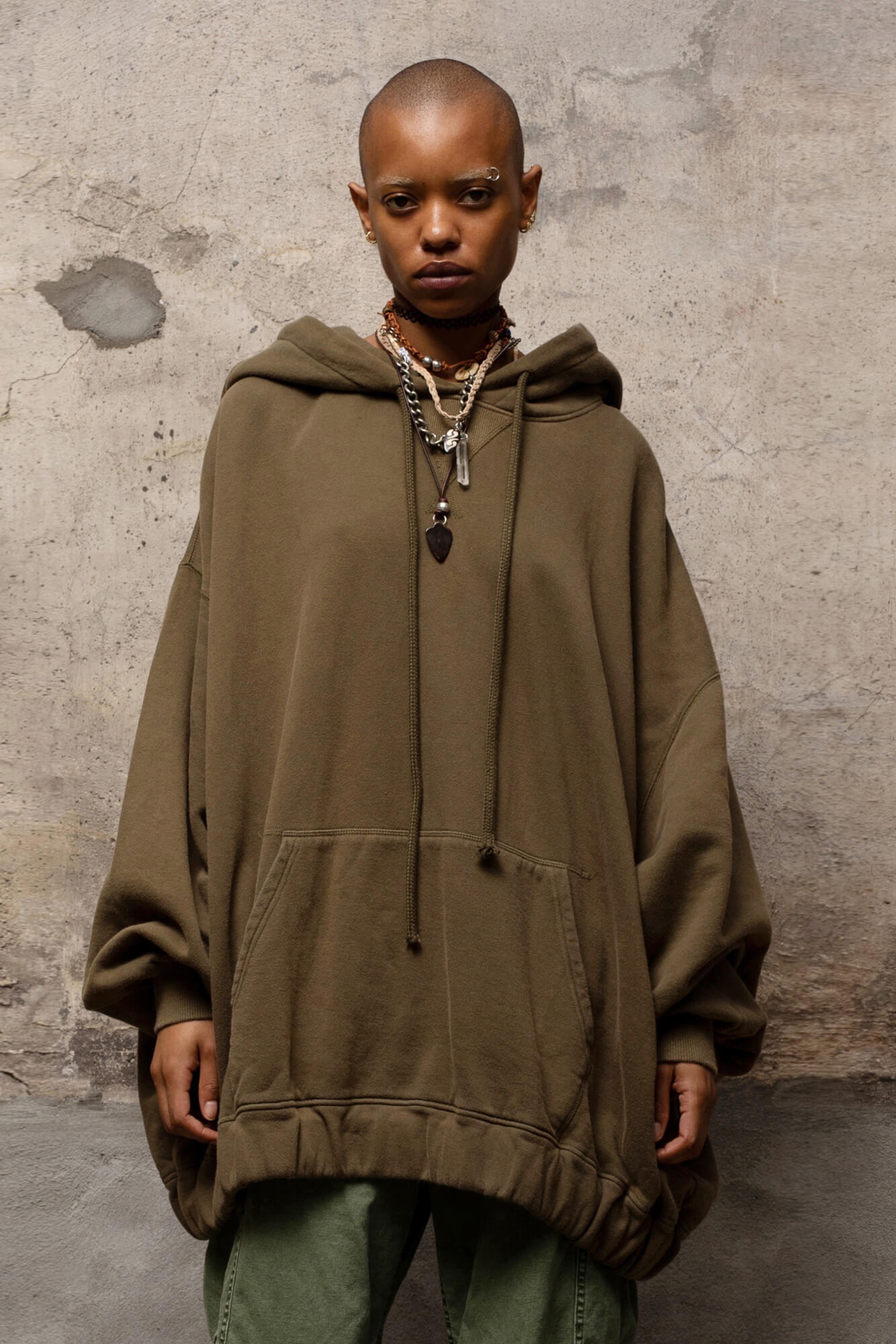 R13 JUMBO HOODIE DARK OLIVE REVERSIBLE