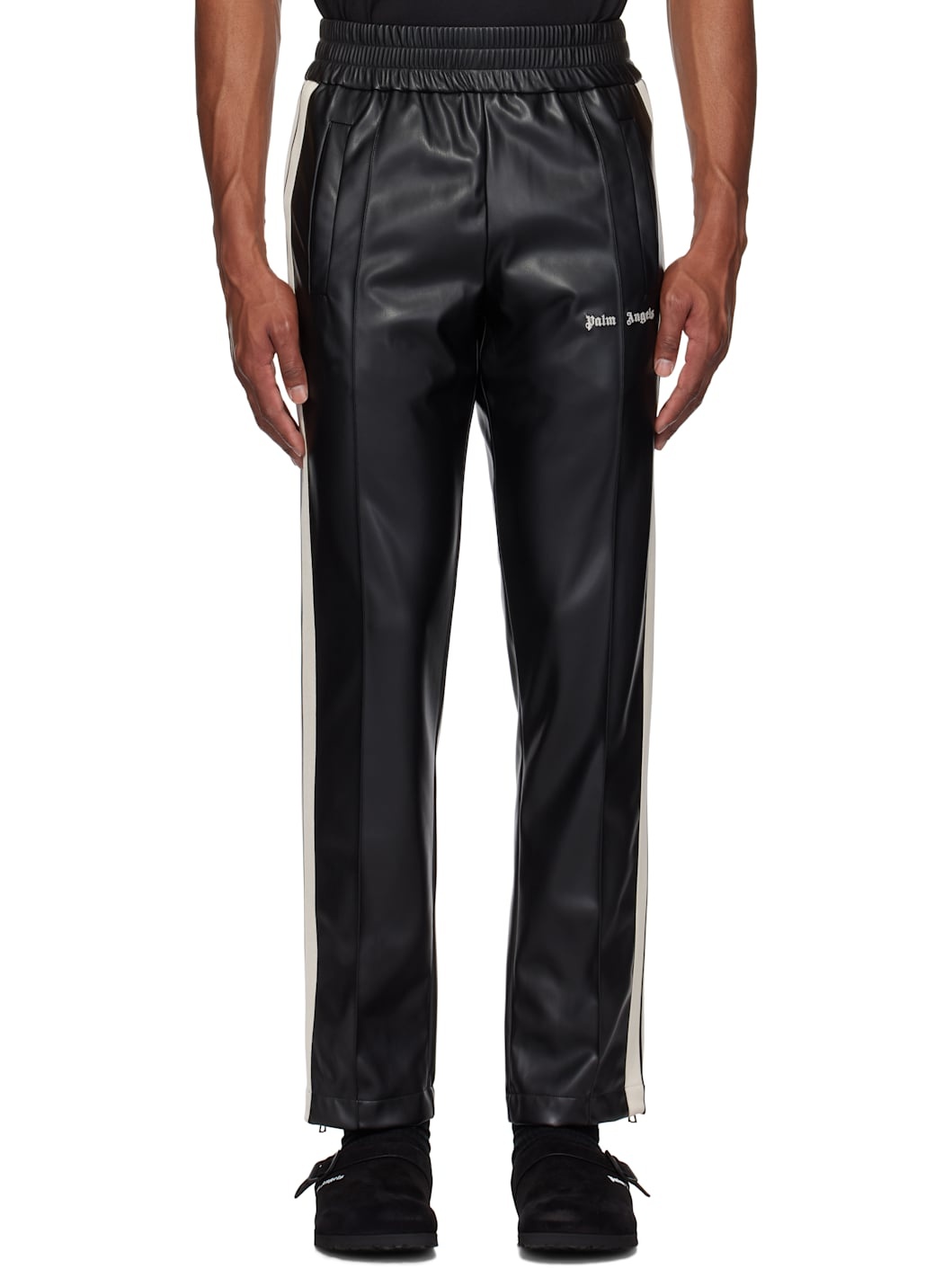 Black Leather Effect Faux-Leather Track Pants - 1