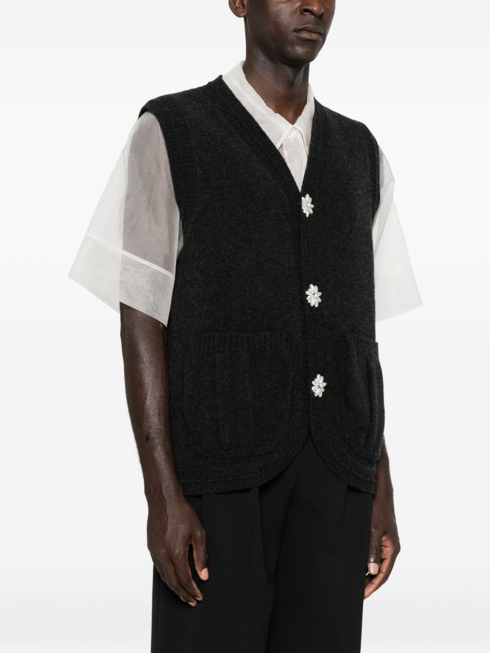 floral-button vest - 3