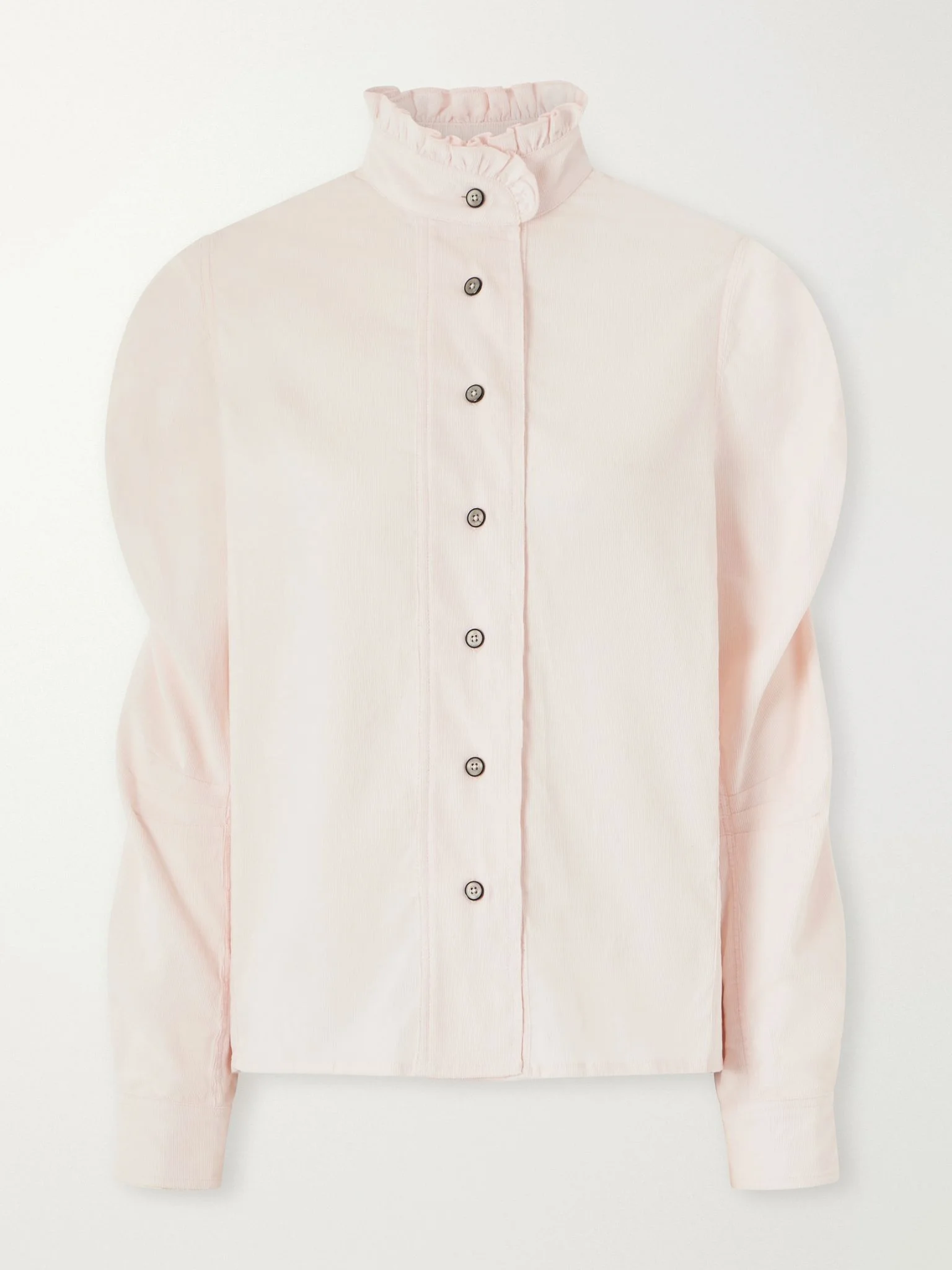 Wind gathered cotton and wool-blend corduroy blouse Pastel pink - 1