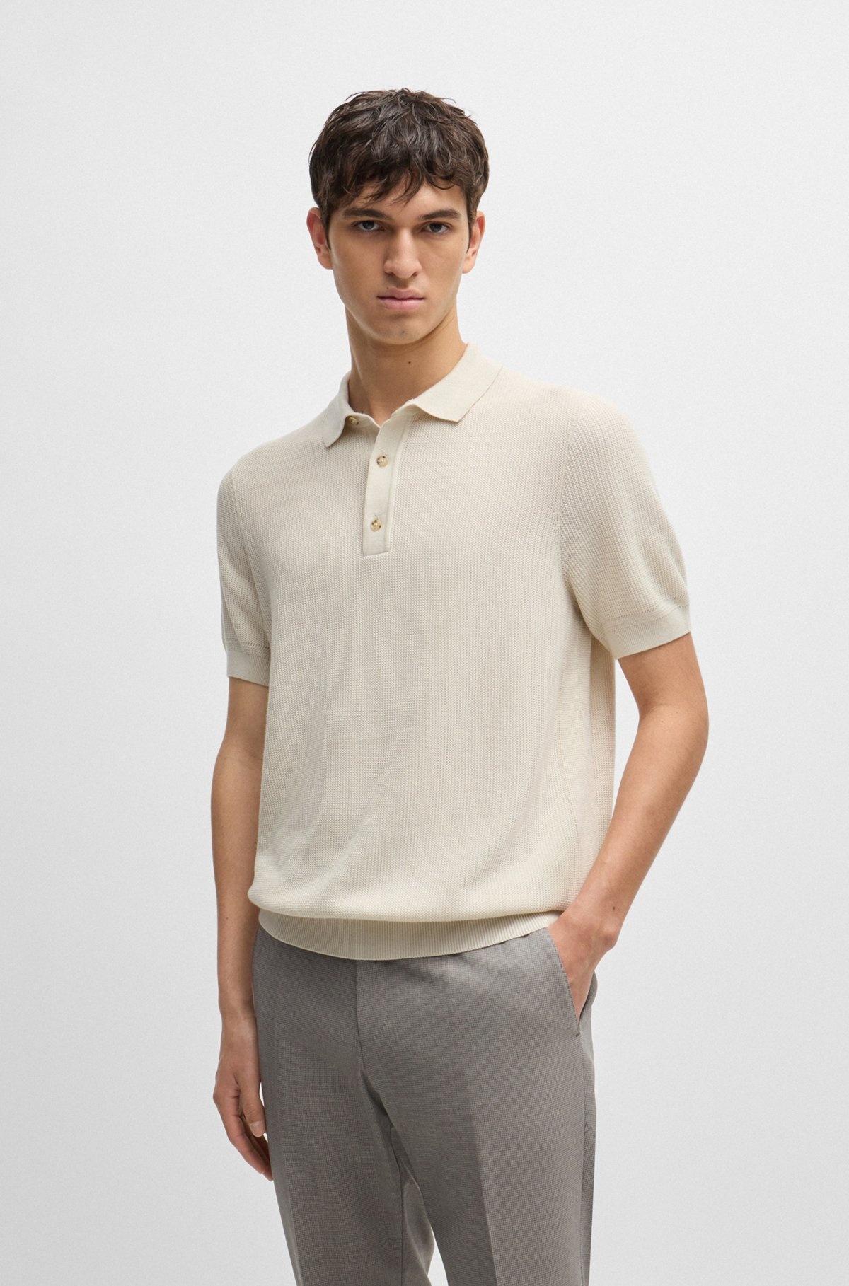 REGULAR-FIT KNIT POLO WITH MIXED STRUCTURES - 2