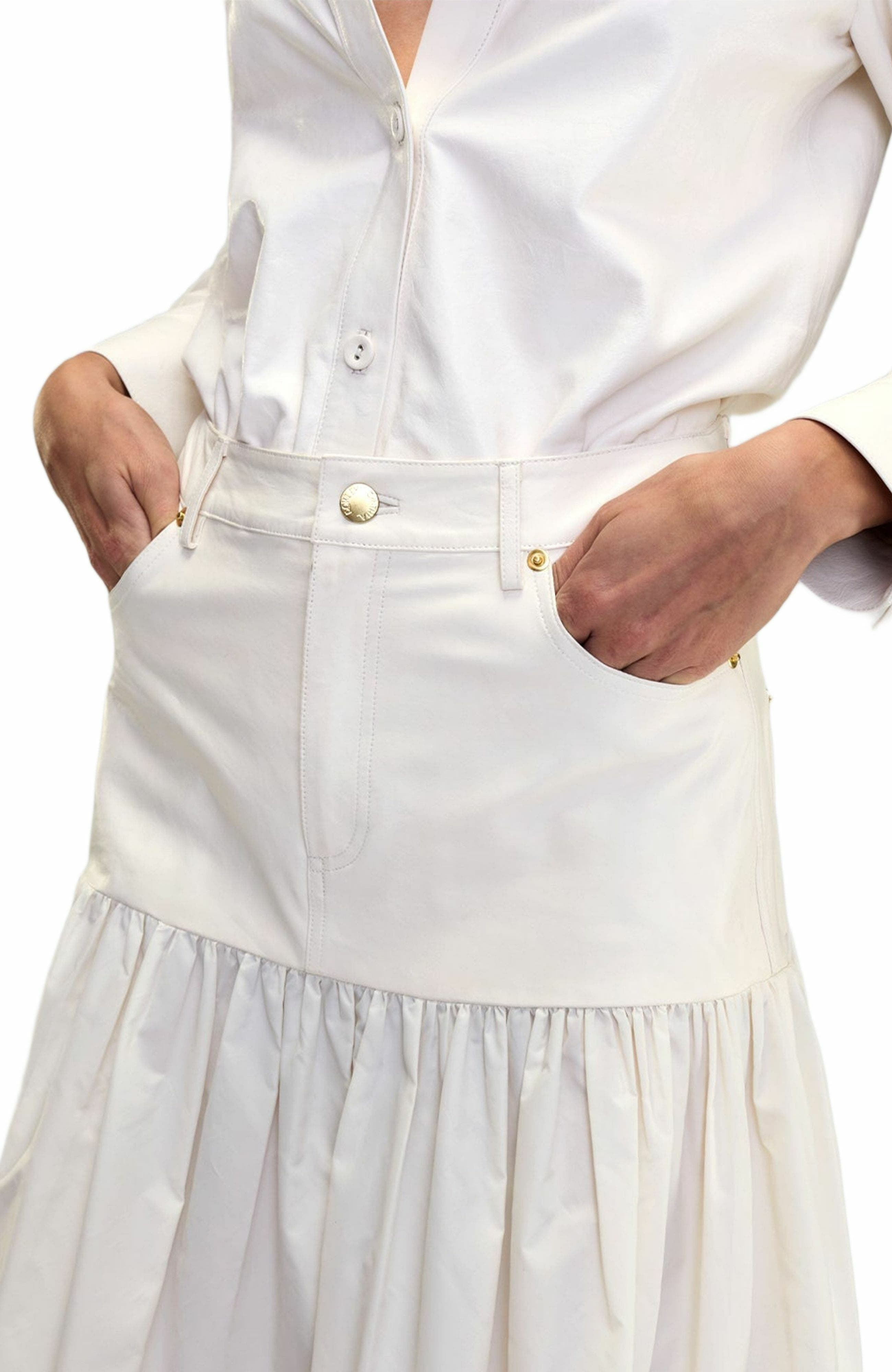 Cynthia Rowley Downtown Leather Nylon Skirt in Off_White at Nordstrom - 5
