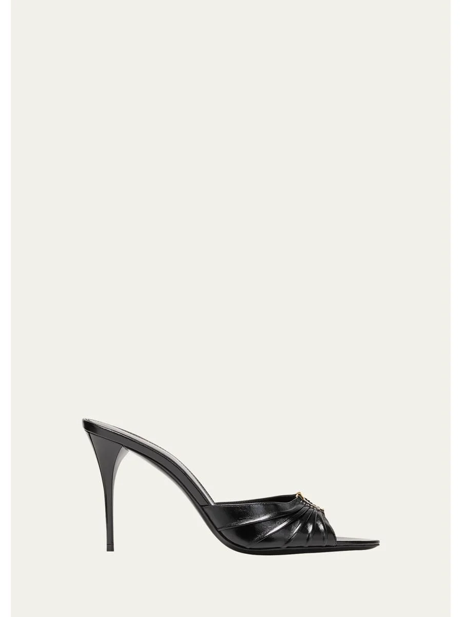 Babylone YSL Ruched Leather Mule Sandals - 1