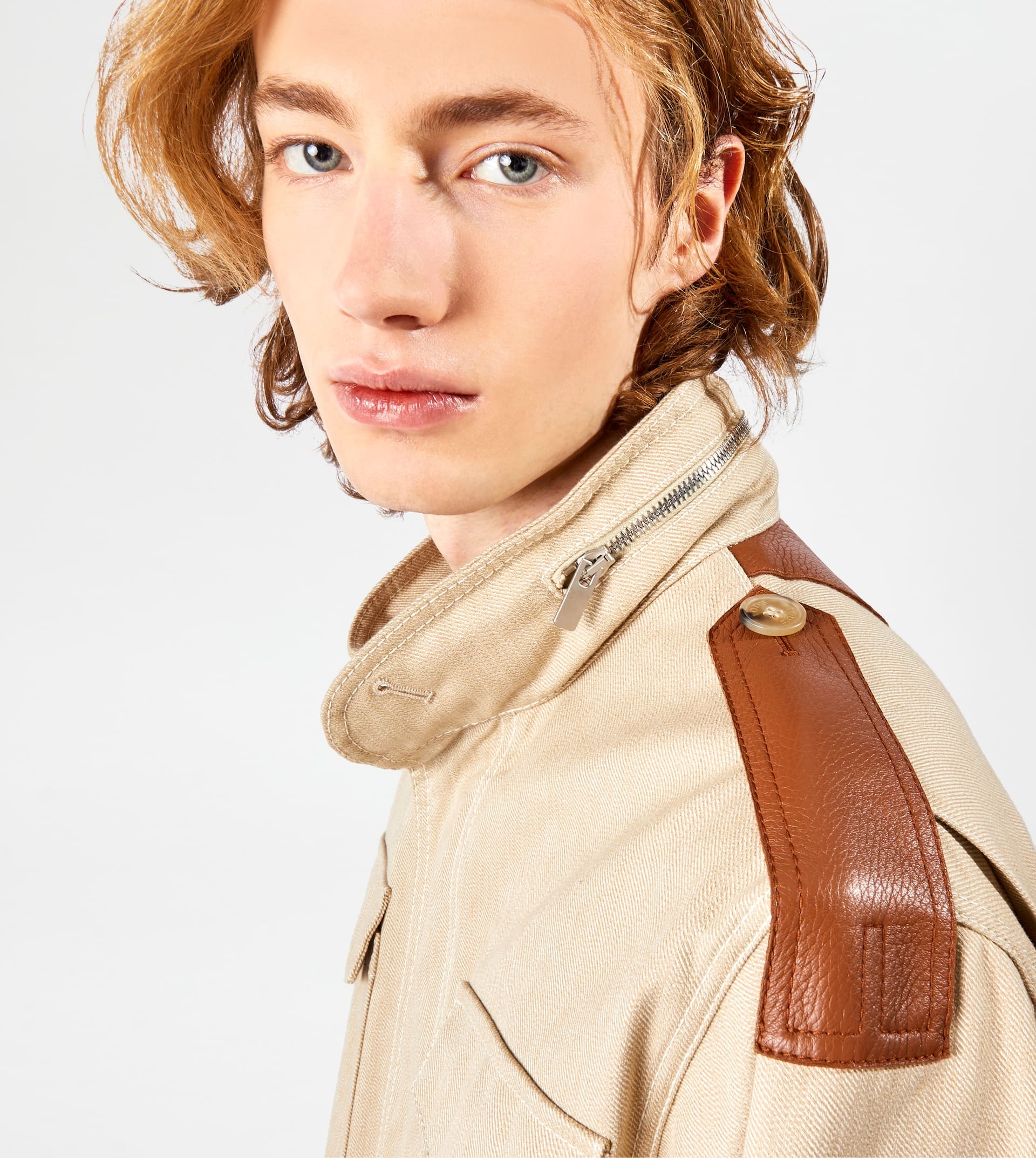 FIELD JACKET WITH LEATHER INSERTS - BEIGE - 4