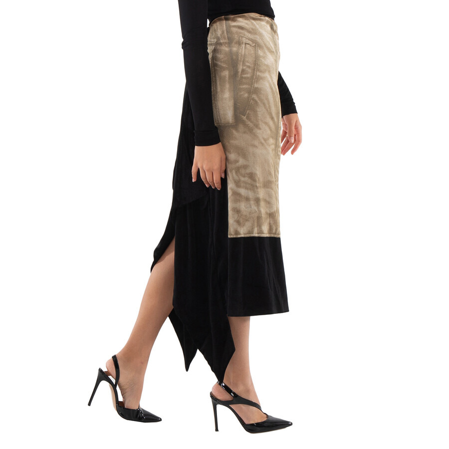 Loewe Ladies Brown / Black Trompe Loeil Midi Skirt - 2
