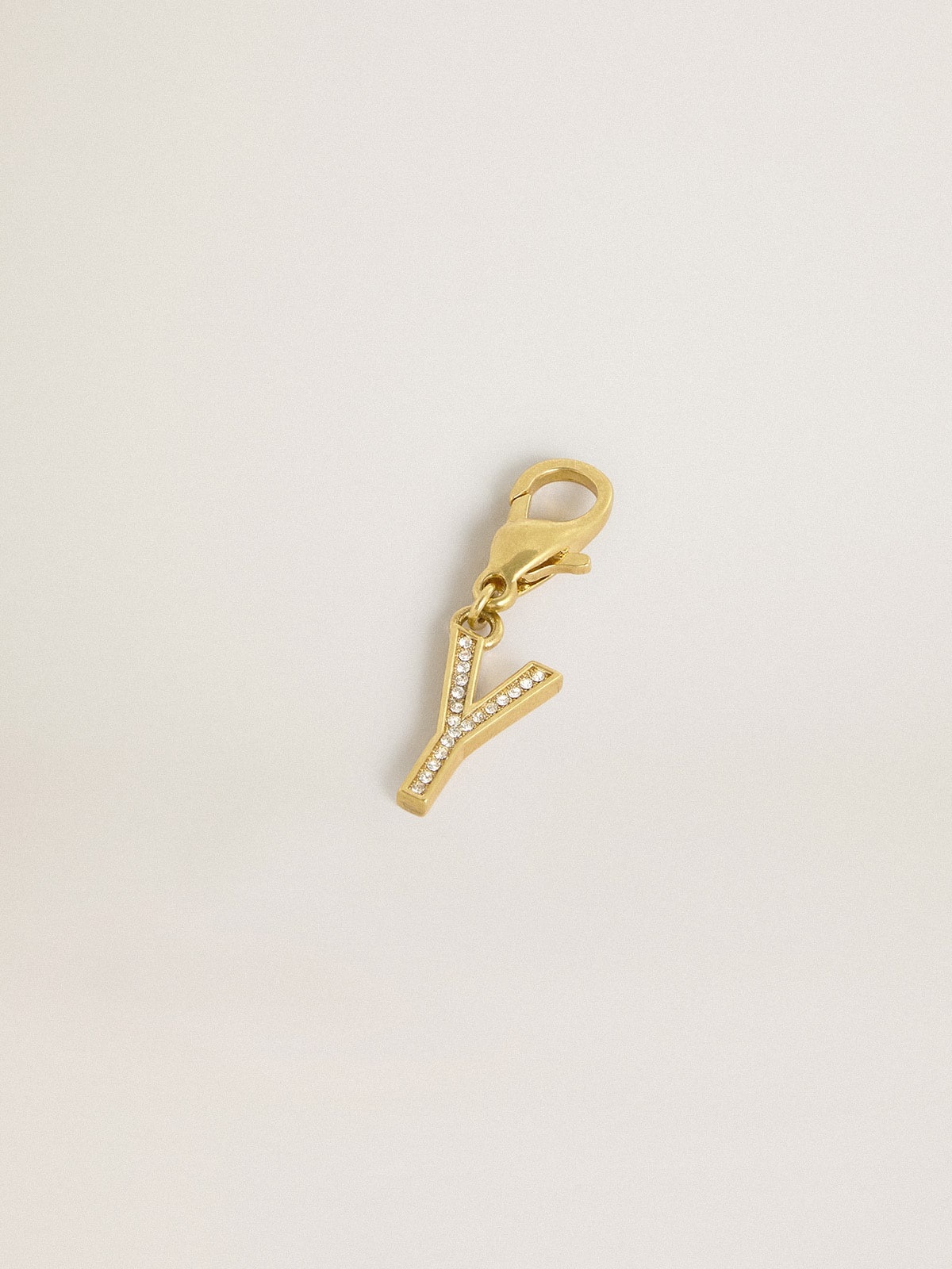 Letter Y charm in gold-colored brass with crystals - 2
