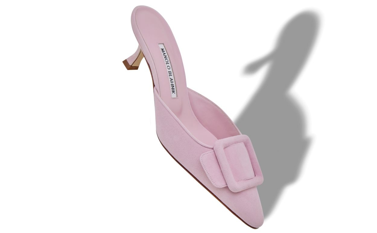 Pink Suede Buckle Detail Mules - 2