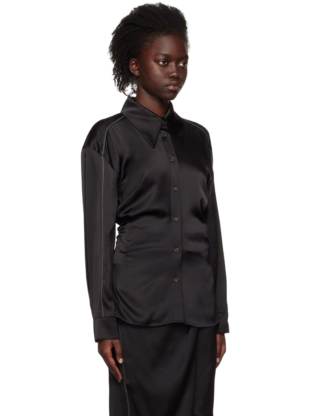 Black Gathered Shirt - 2
