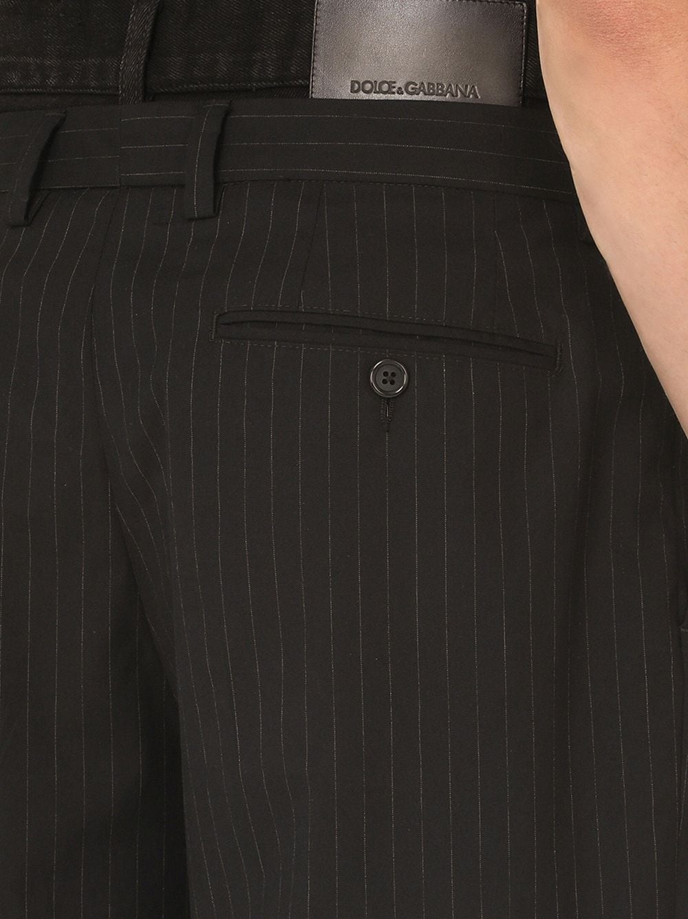 pinstripe double-waist tapered trousers - 5