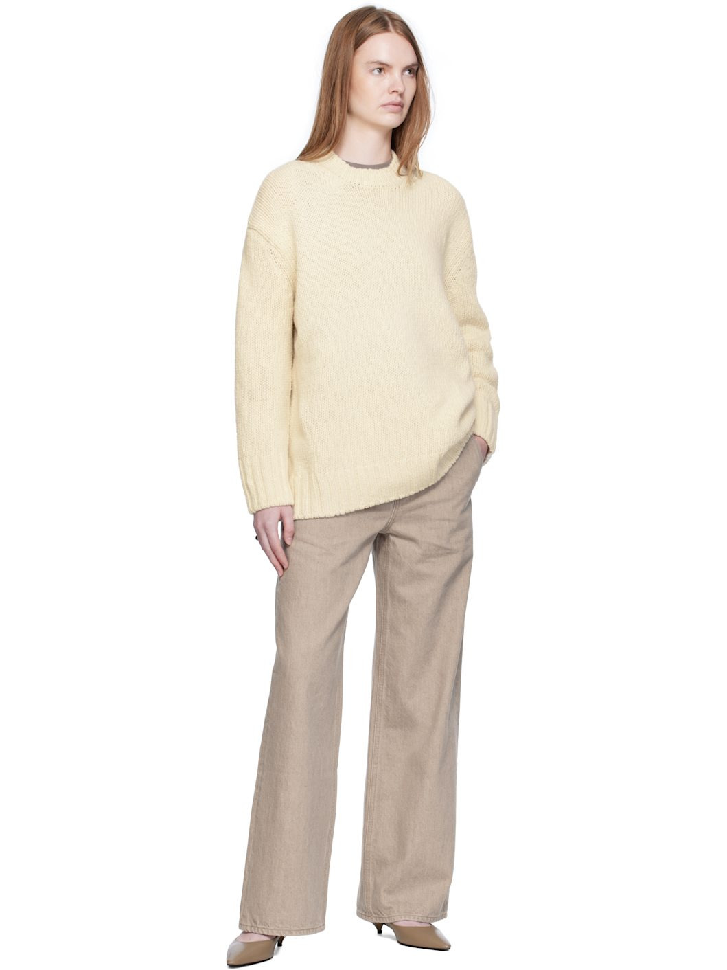 Off-White Basic Round Neck Knit Sweater - 4