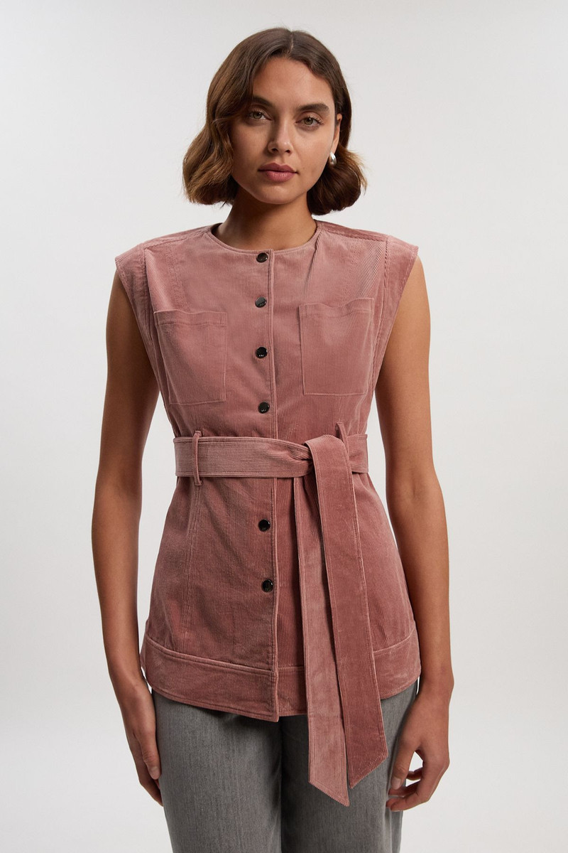 Stretch Cord Belted Sleeveless Jacket 1