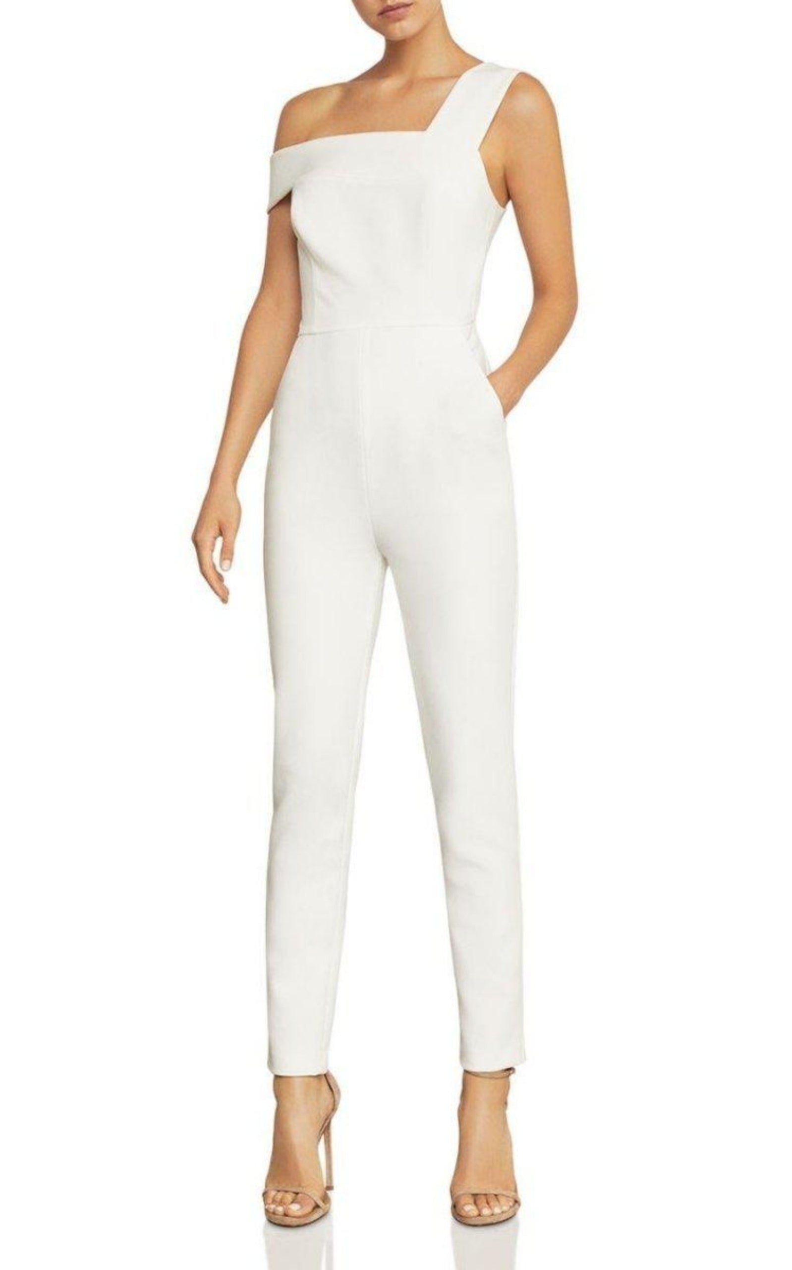 BCBGMAXAZRIA - White Haida One-shoulder Jumpsuit - 2