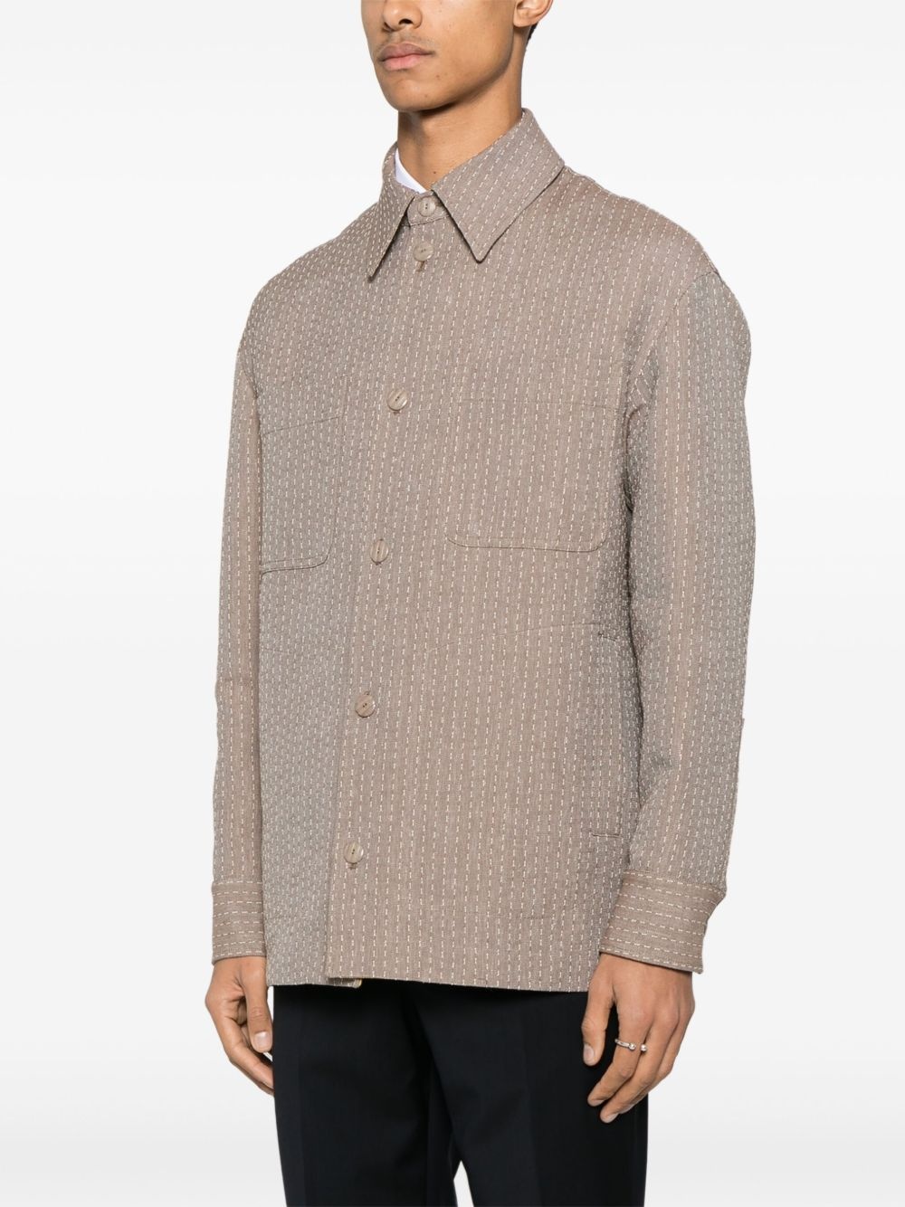 jacquard-stitching shirt jacket - 3
