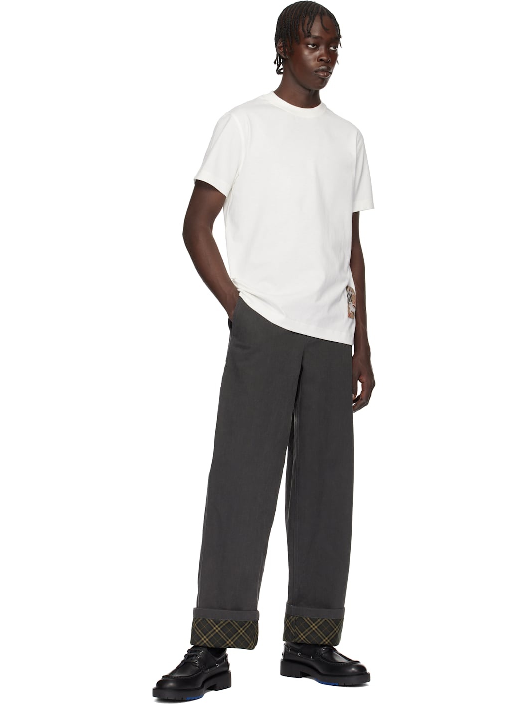 White Check Label Cotton T-shirt - 5