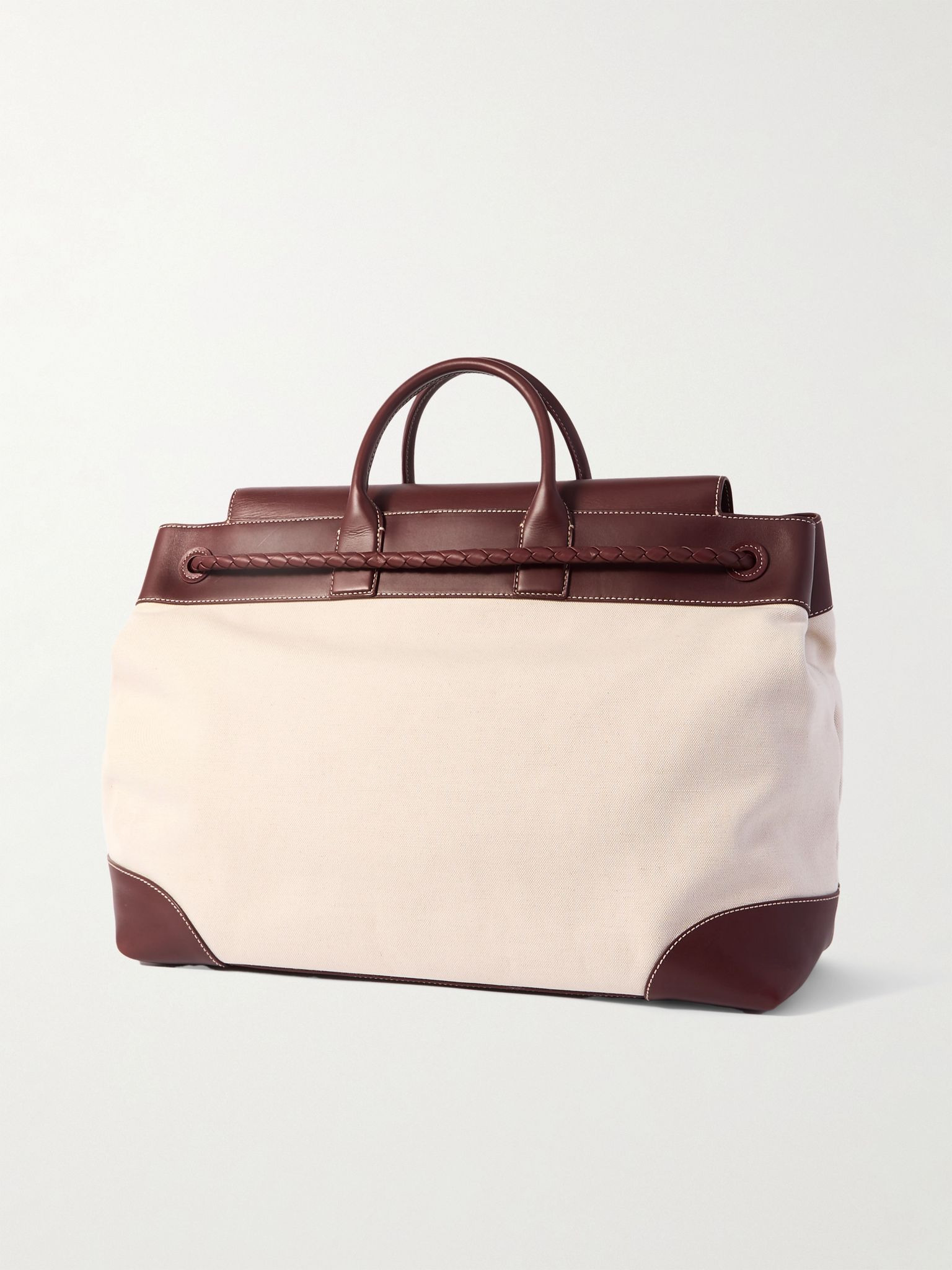 Andiamo Maxi Intrecciato Leather-Trimmed Canvas Tote Bag Neutral - 3