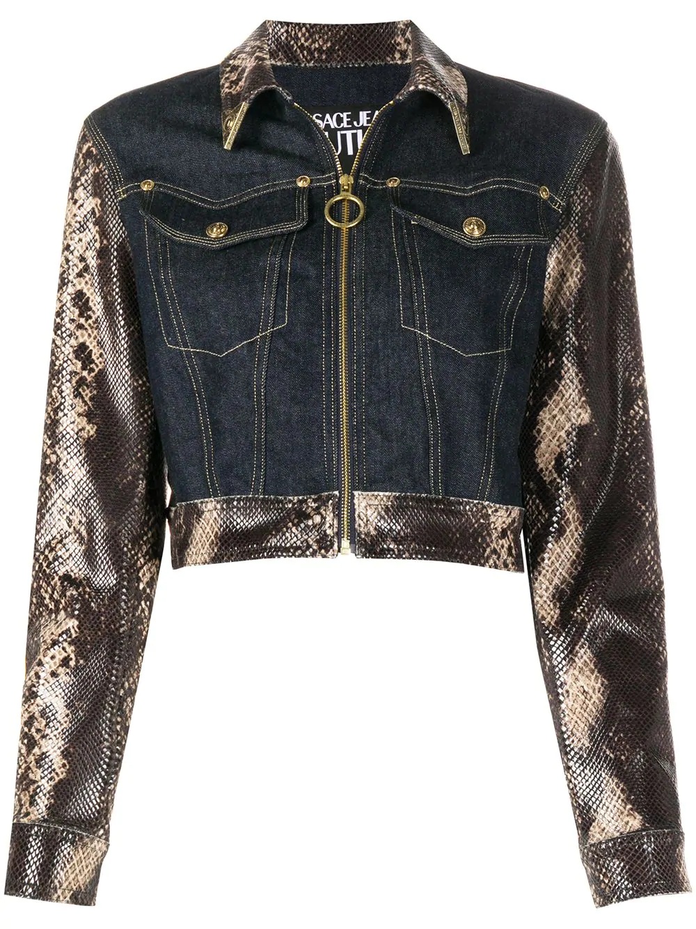 snakeskin print denim jacket - 1