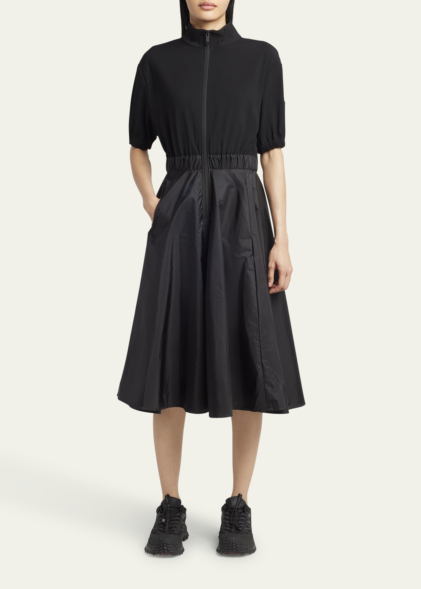 Short-Sleeve Zip Mixed-Media Dress - 2