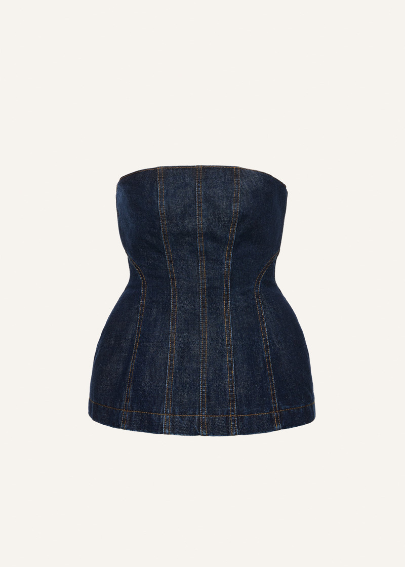 Strapless denim corset top in navy blue 1