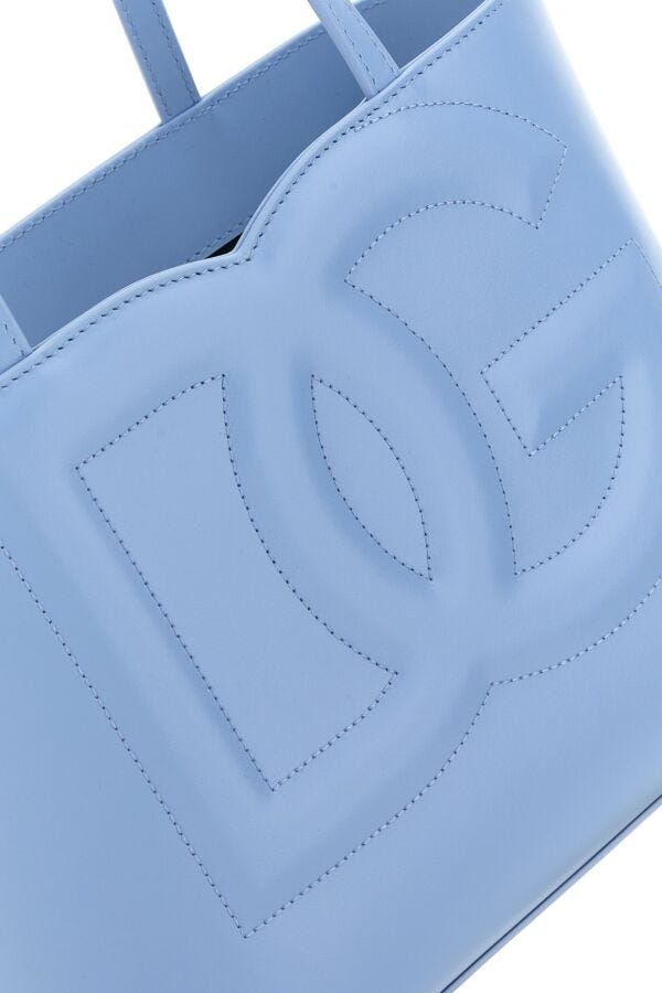 Powder blue leather Logo shopping bag - 4