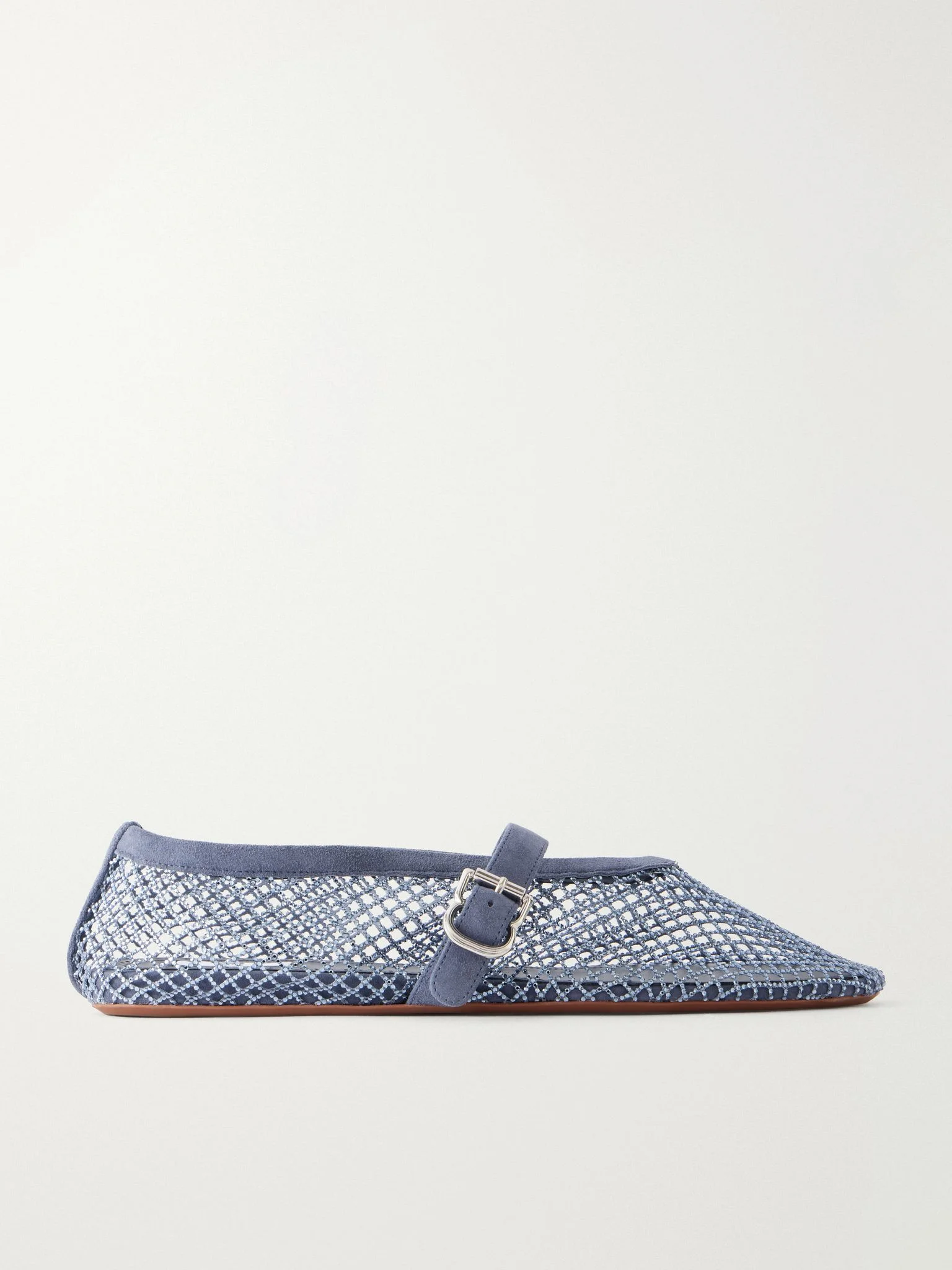 La Ballerine crystal-embellished suede-trimmed mesh ballet flats Blue - 1