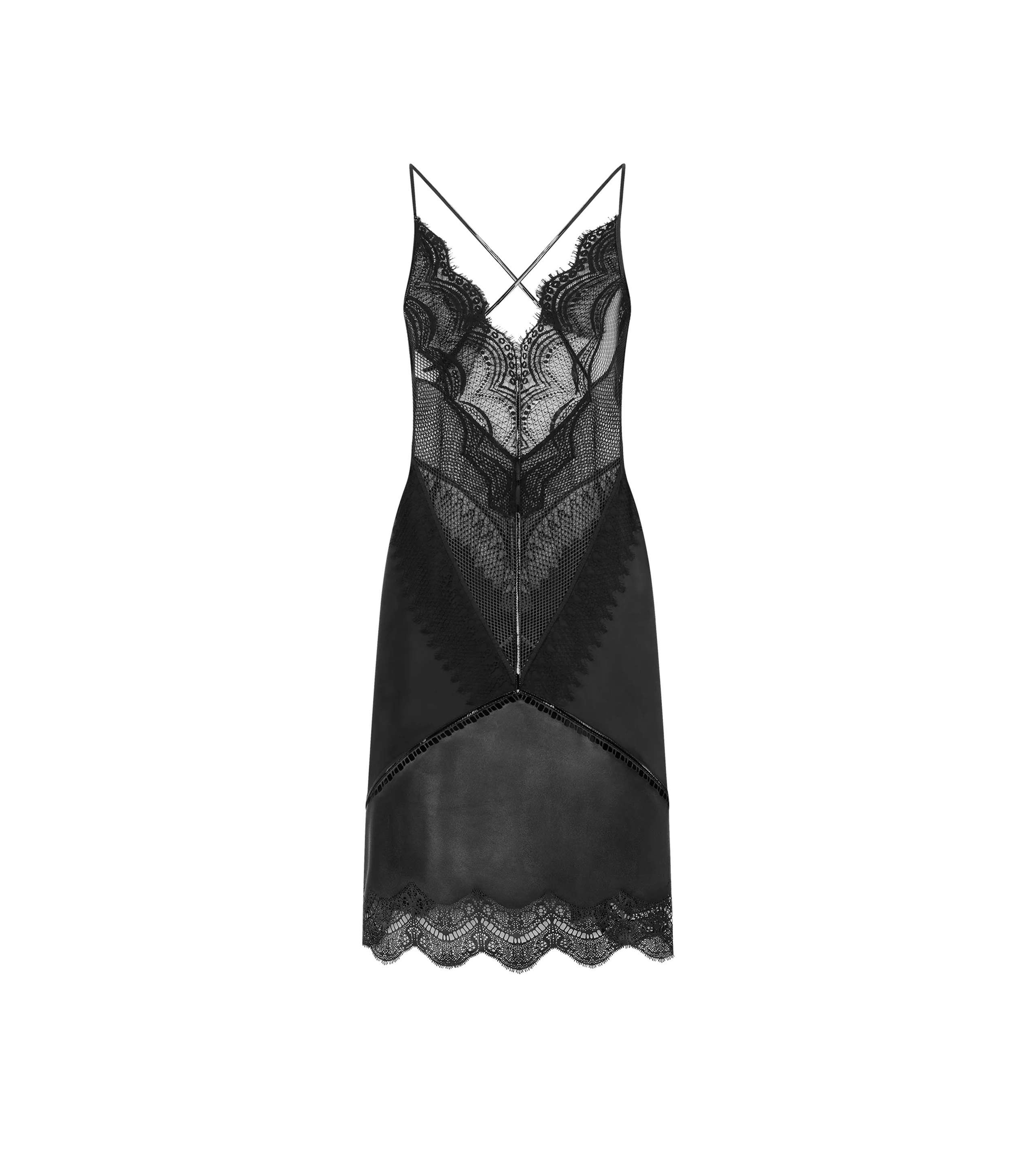 LEATHER AND LACE SLIP DRESS - 1