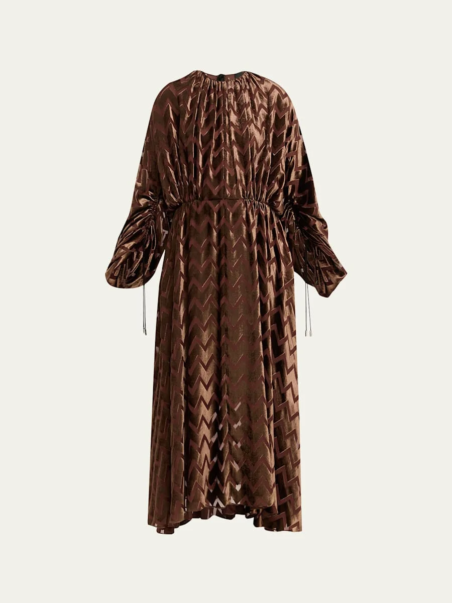 Zig Zag Devore Velvet Midi Dress - 1
