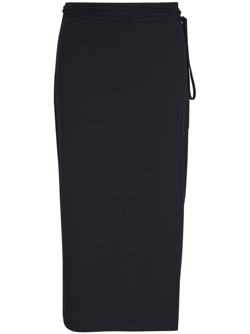 tie-fastening wrap midi skirt 1