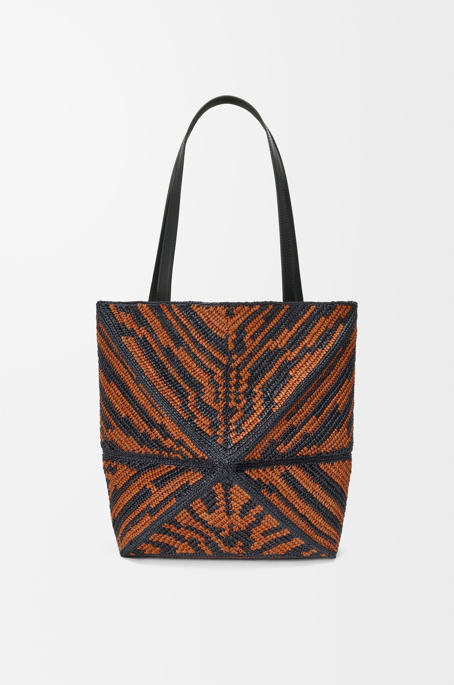Medium Puzzle Fold Tote in raffia and calfskin - 7