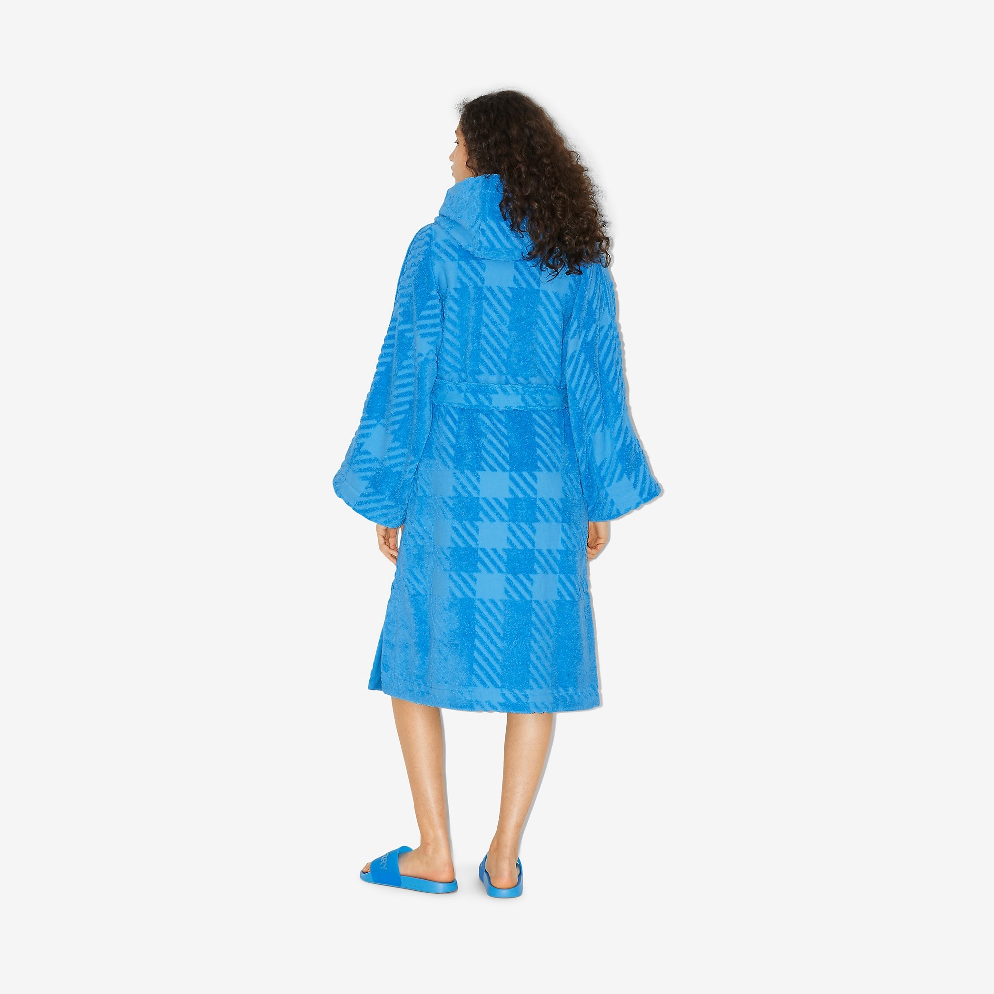 Check Cotton Jacquard Hooded Robe - 4