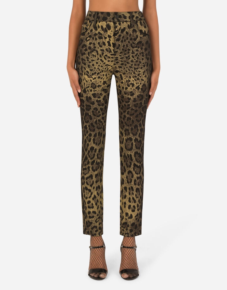 Stretch denim Grace jeans with leopard print - 1