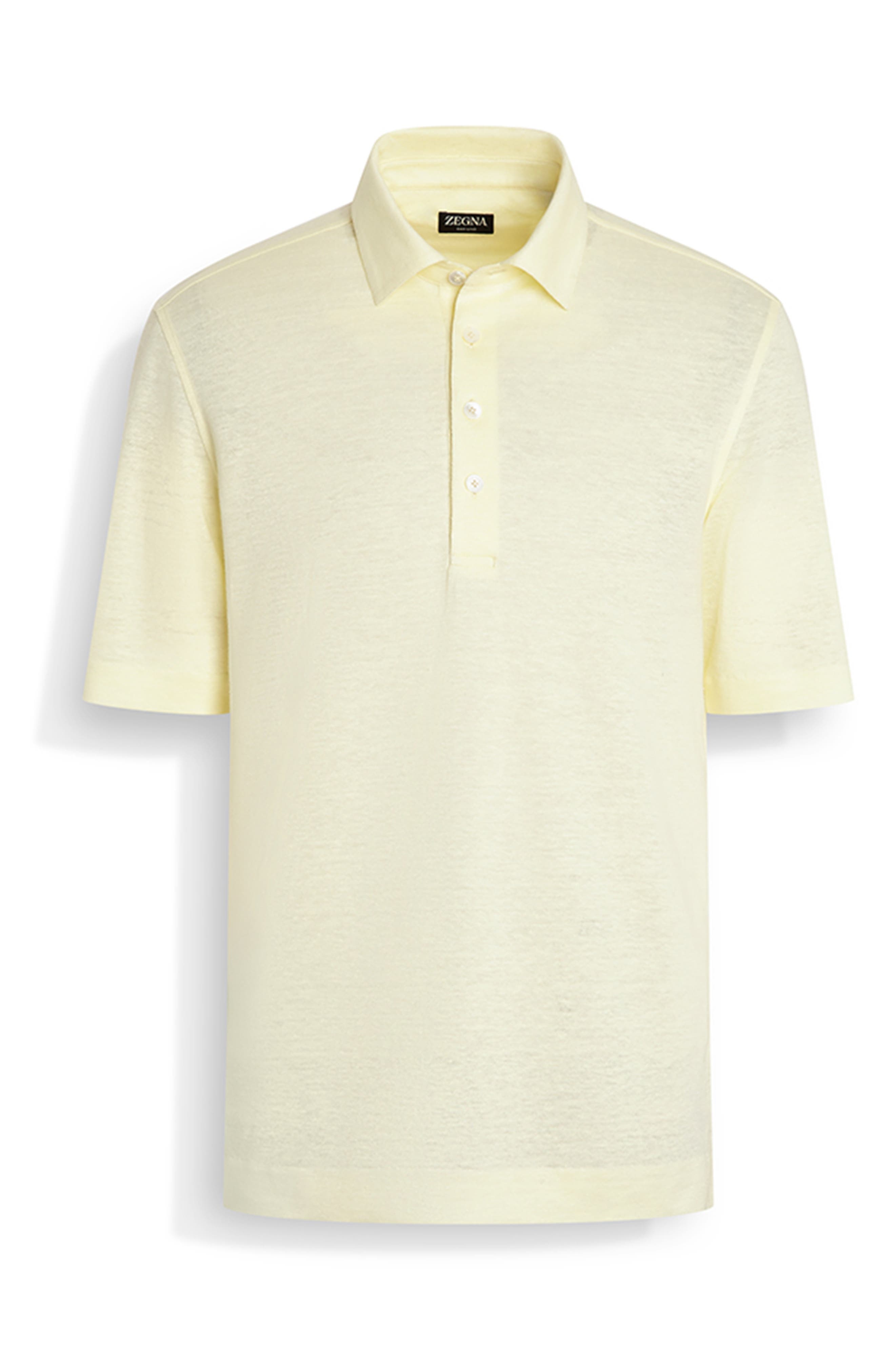 ZEGNA Linen Polo in Light Yellow Solid at Nordstrom - 3