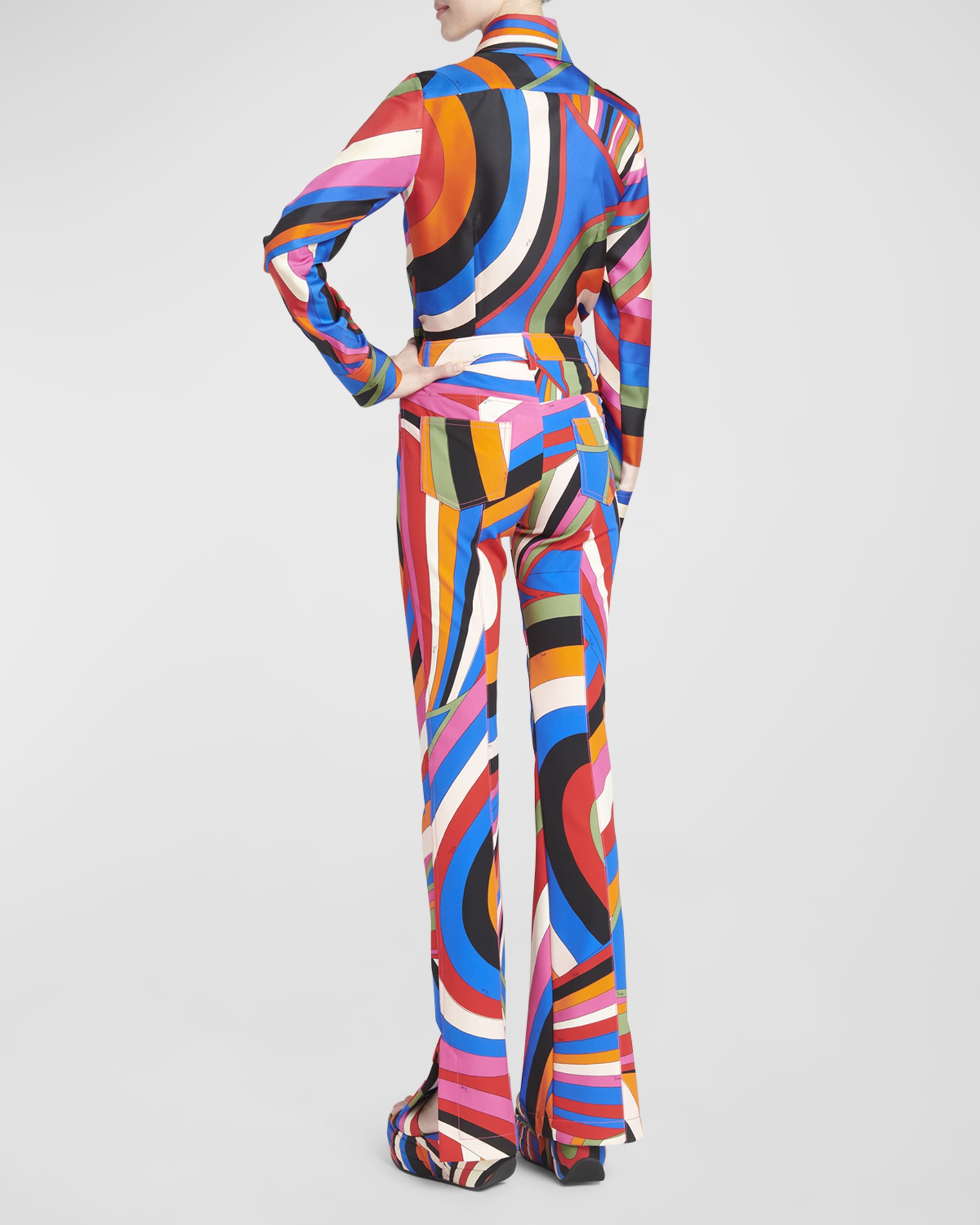 Mid-Rise Abstract-Print Straight-Leg Slit-Hem Trousers - 3