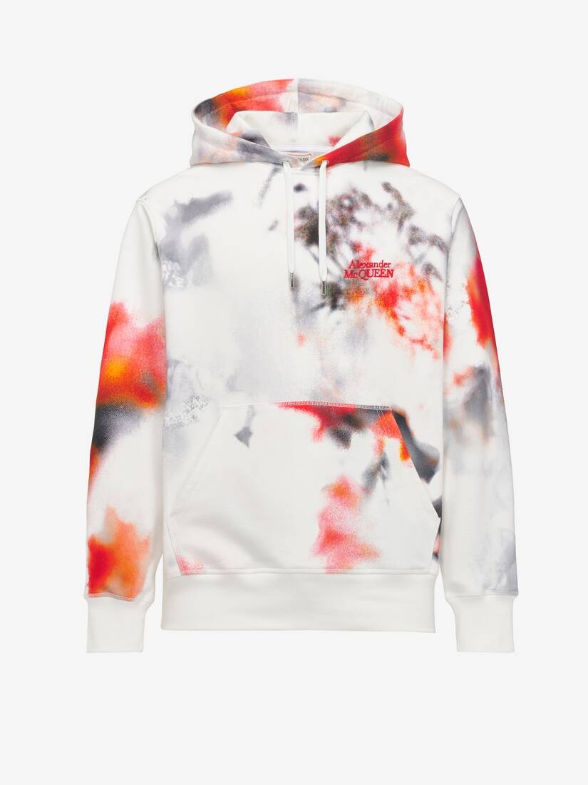 Men's Obscured Flower Hooded Sweatshirt in White/red/black - 1