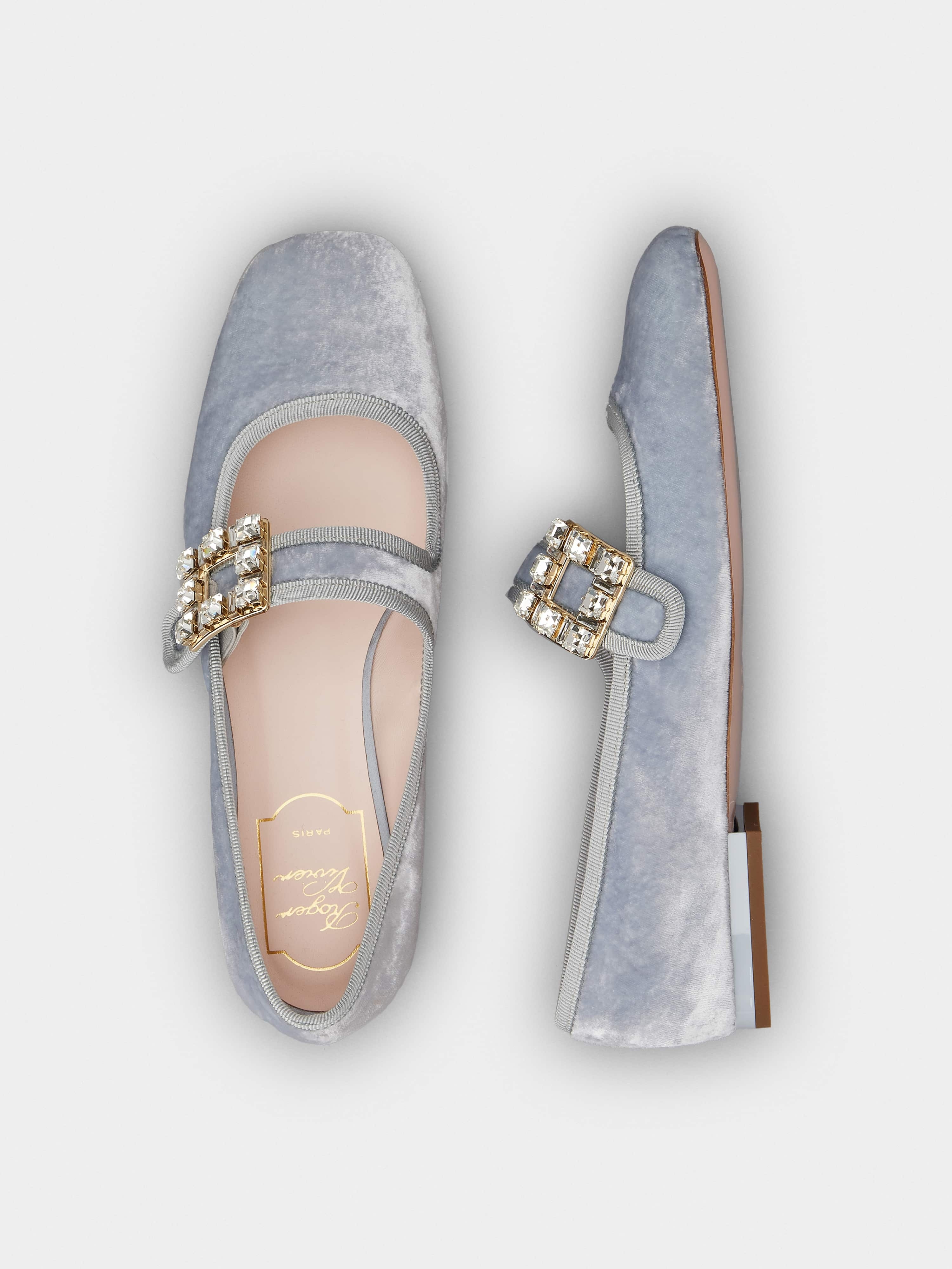 Très Vivier Strass Buckle Babies Ballerinas in Velvet - 4