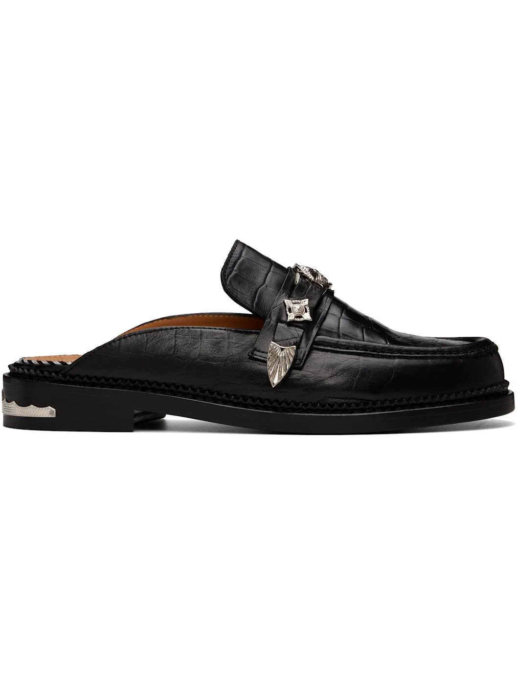 Black Embossed Croco Loafers - 1