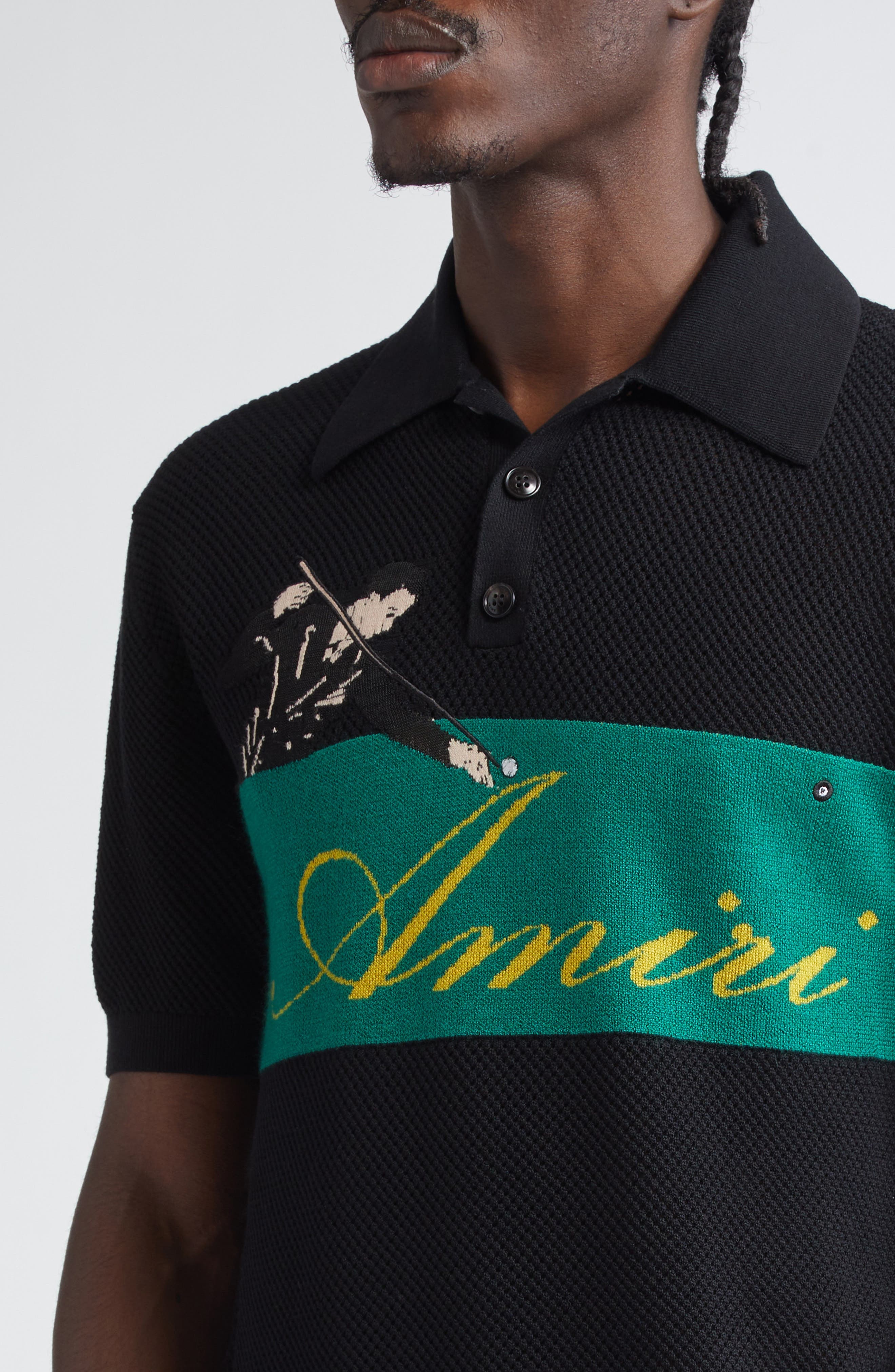 AMIRI Billiards Merino Wool Polo in Black at Nordstrom - 4
