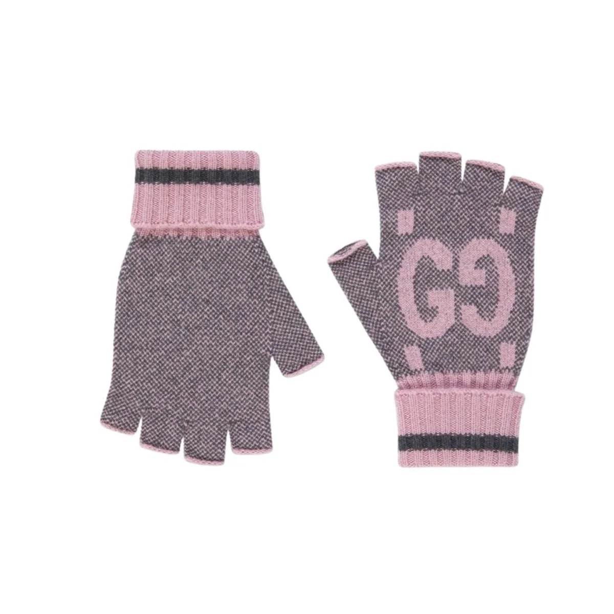 Pink & Grey Cashmere GG Fingerless Gloves - 1