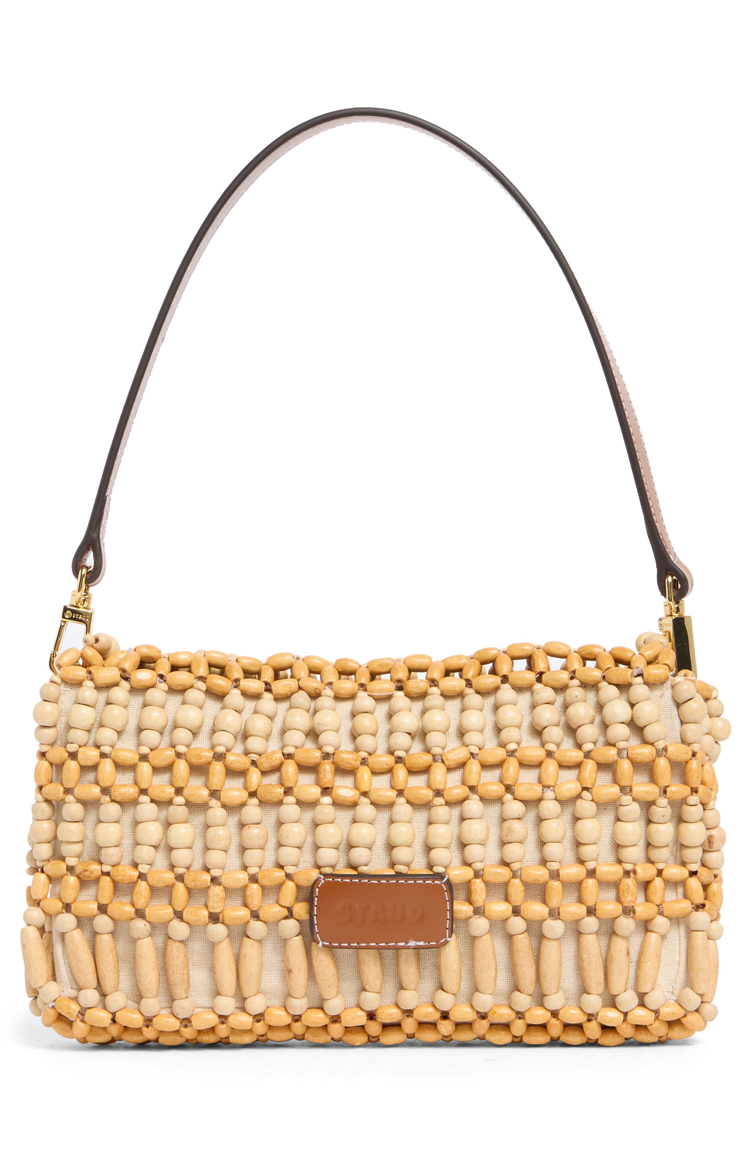STAUD Timmy Beaded Shoulder Bag in Natural Wood Beads at Nordstrom - 4