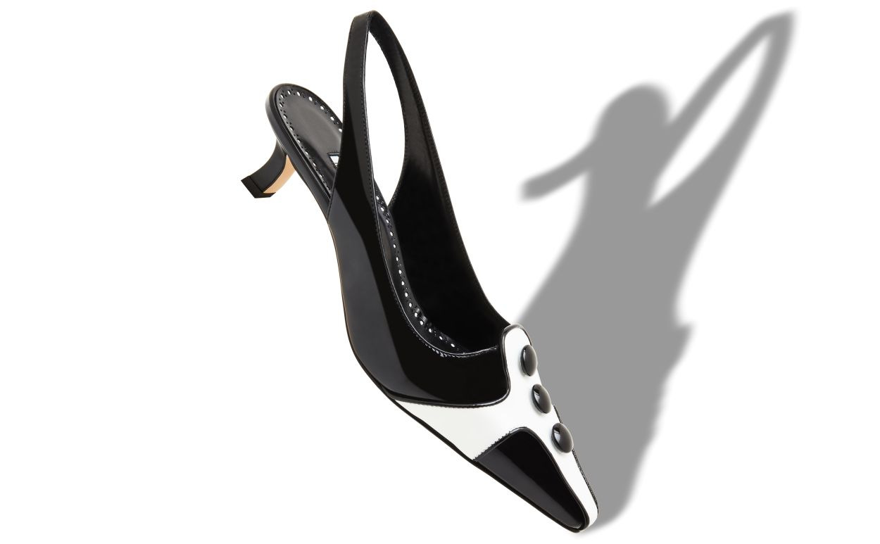 Black and White Patent Leather Slingback Pumps - 2