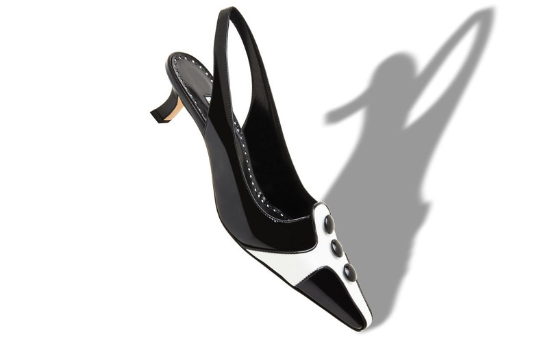 Black and White Patent Leather Slingback Pumps 2