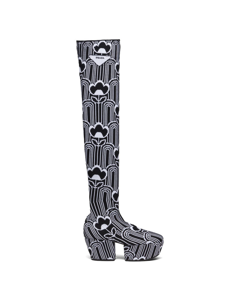 Prada Jacquard knit over-the-knee platform boots outlook