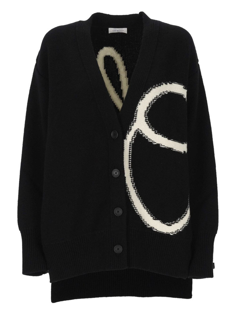 logo-intarsia wool cardigan 1