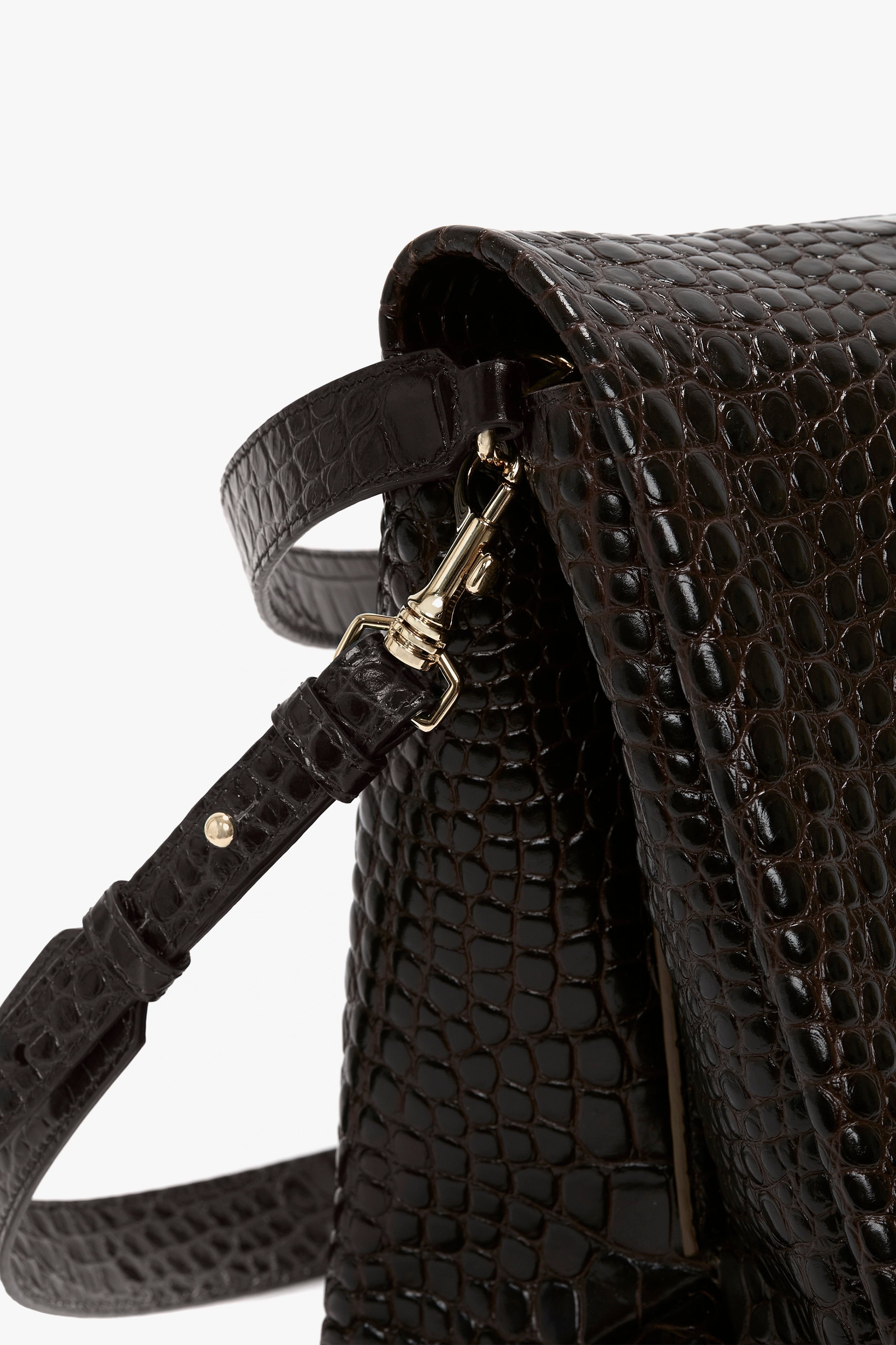 Jumbo Chain Pouch In Chocolate Croc-Effect Leather - 10
