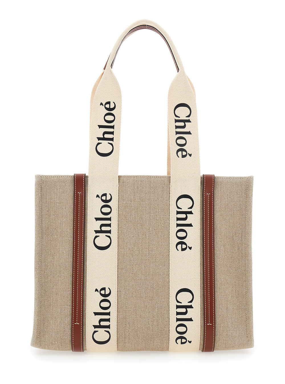 Chloé Women 'Medium Woody' Beige Handbag With Logo Lettering On The Front In Linen Woman - 4