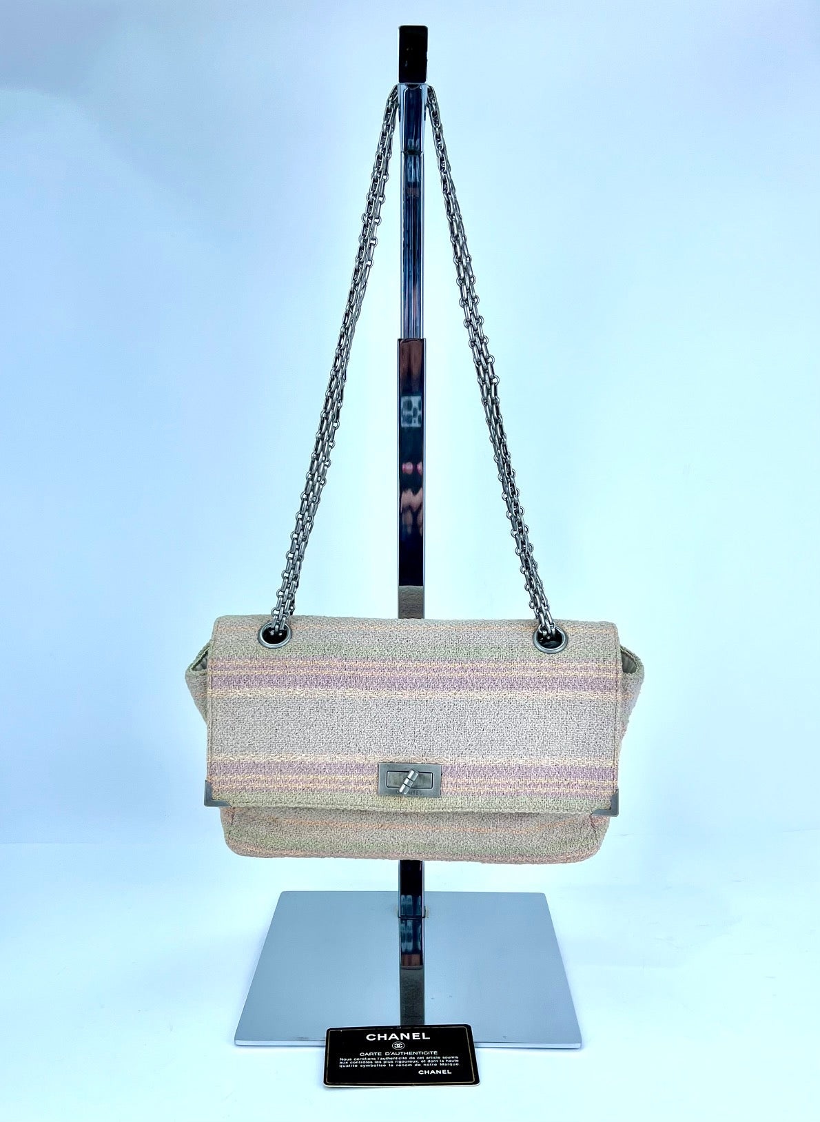 Chanel 2.55 Reissue 225 Single Flap Pink Multicolor Cotton Tweed Shoulder Bag - 3